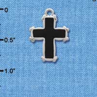 C1203 - Black Enamel Cross with simple border - Silver Charm