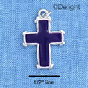 C1204 - Purple Enamel Cross with Simple Border - Silver Charm
