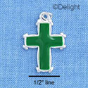 C1208 - Green Enamel Cross with Simple Border - Silver Charm