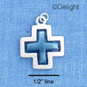 C1211 - Sqaure Cross with Translucent Blue Enamel - Silver Charm