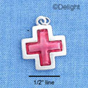 C1212 - Square Cross with Translucent Pink Enamel - Silver Charm