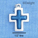 C1214 - Large Translucent Blue Cross with Brushed Finish - Silver Charm