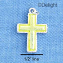 C1216 - Large Translucent Yellow Enamel Cross with Decorated Sides - Silver Charm