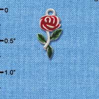 C1294* - Flower - Rose Red - Silver Charm (Left or Right)