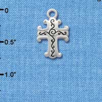 C1305 - Silver Scroll Cross with Antiqued Decoration - Silver Charm
