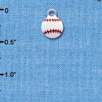 C1313 - Mini Enamel Baseball Charm - Silver Charm