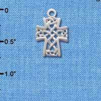 C1356 - Criss Cross Patterned Cross - Silver Charm