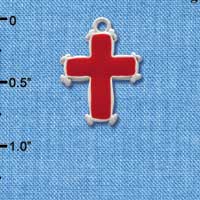 C1404 - Enamel Red Cross with Simple Border - Silver Charm