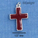 C1405 - Maroon Enamel Cross with Decorated Sides - Silver Charm