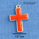 C1407 - Orange Enamel Cross with Decorated Sides - Silver Charm