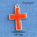 C1407 - Orange Enamel Cross with Decorated Sides - Silver Charm