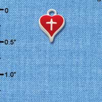C1511 - Red Enamel Heart with Silver Cross - Silver Charm