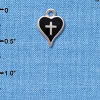 C1513 - Navy Blue Enamel Heart with Silver Cross - Silver Charm