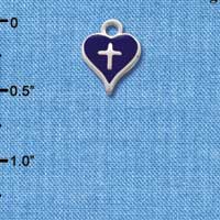 C1515 - Purple Enamel Heart with Silver Cross - Silver Charm