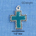 C1536 - Turquoise Enamel Cross with Beaded Border - Silver Charm