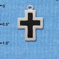 C1682 - Large Black Enamel Cross with Brushed Finish - Silver Charm