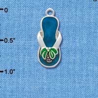 C1938 - Flip Flop - Palm Tree Blue - Silver Charm