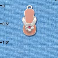 C2040 - Flip Flop - Pink Flower w Stone - Silver Charm