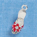 C2094+ - Sandal Heel Shoe With Red Flower Silver Charm