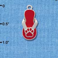 C2152 - Paw Flip Flop Red Silver Charm
