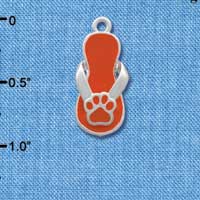 C2153 - Paw Flip Flop Orange Silver Charm