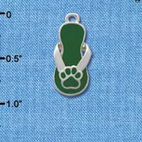 C2155 - Paw Flip Flop Green Silver Charm