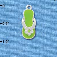 C2332 - Flip Flop - Lime Green with flower Silver Charm