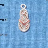 C2407 - Flip Flop with Flower Pattern - Pink - Silver Charm
