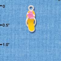 C2413 - Yellow Flip Flop with Pink Hibiscus Flower - Silver Charm