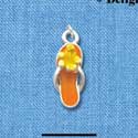 C2414 - Orange Flip Flop with Yellow Hibiscus Flower - Silver Charm