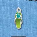 C2415 - Lime Green Flip Flop with Blue Hibiscus Flower - Silver Charm