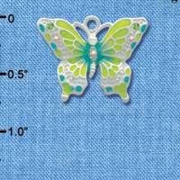 C2441 - Butterfly - Lime Green & Blue - Silver Charm