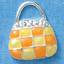 C2455 - Checkered Purse - Yellow and Orange - Silver Charm