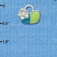 C2457 - Purse with Flower - Blue and Green - Silver Charm