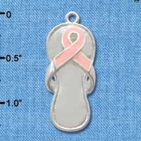 C2557 - Pink Ribbon Flip Flop - Large - Silver Charm