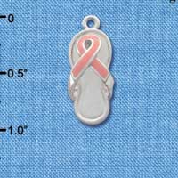 C2558 - Pink Ribbon Flip Flop - Silver Charm