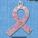 C2563 - Ribbon with Pink Stones - Large - Silver Charm