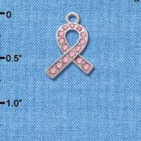 C2564 - Ribbon with Pink Stones - Small - Silver Charm