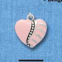 C2567 - Fancy Heart - Pink - Striped and Beaded - Silver Charm