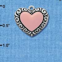 C2573 - Fancy Heart - Pink - Large Fancy Border - Silver Charm