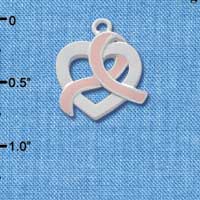 C2574 - Heart Outline with Pink Ribbon Looping Through - Silver Charm