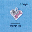 C2580 - Bad to the Bone Heart - Hot Pink Stones - Silver Charm