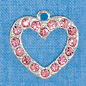 C2581 - Light Pink Swarovski Crystal Open Heart - Silver Charm