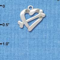 C2586+ - Heart Outline with Dog Bone - Silver Charm (3-D)