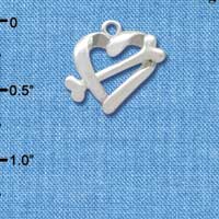 C2586+ - Heart Outline with Dog Bone - Silver Charm (3-D)