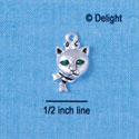 C2589* - Cat Head with Green Stone Eyes - Silver Charm (Left and Right)