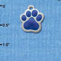 C2608 - Large Royal Blue Paw - Silver Charm