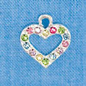 C2815 - Small Open Heart with Multi-colored Swarovski Crystals - Silver Charm