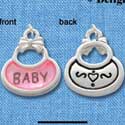 C2828+ - 2-Sided Pink Baby Bib - Silver Charm