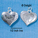 C2869+ - 2-Sided Clear Frosted Baby Feet Impression Heart - Silver Charm